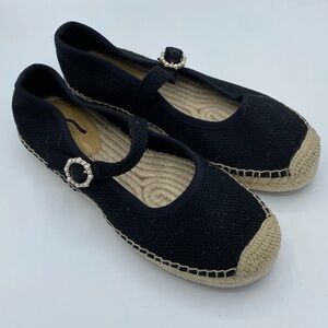 J. Crew Black and Tan Espadrilles with Rhinestone Buckle